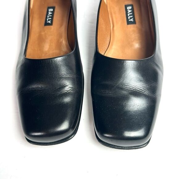 BALLY Wandei  Leather Shoes Black Low Heel Square Toe made in Switzerland US 7,5 - Picture 6 of 15